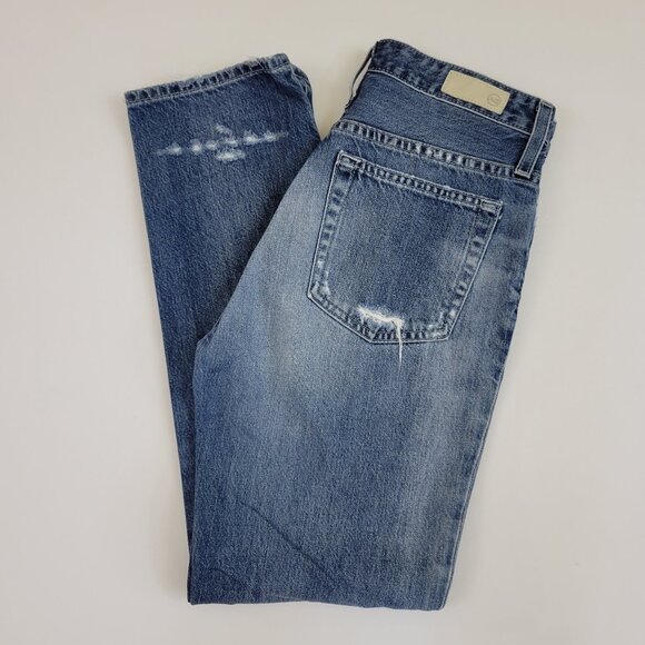 AG Isabelle High Rise Straight Crop Distressed Torn Jean in Wind Worn - Picture 4 of 9